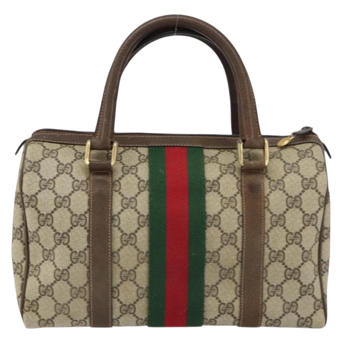 GUCCI GG Supreme Web Sherry Line Boston Bag PVC Beige Gold 010 378 Auth 159328
