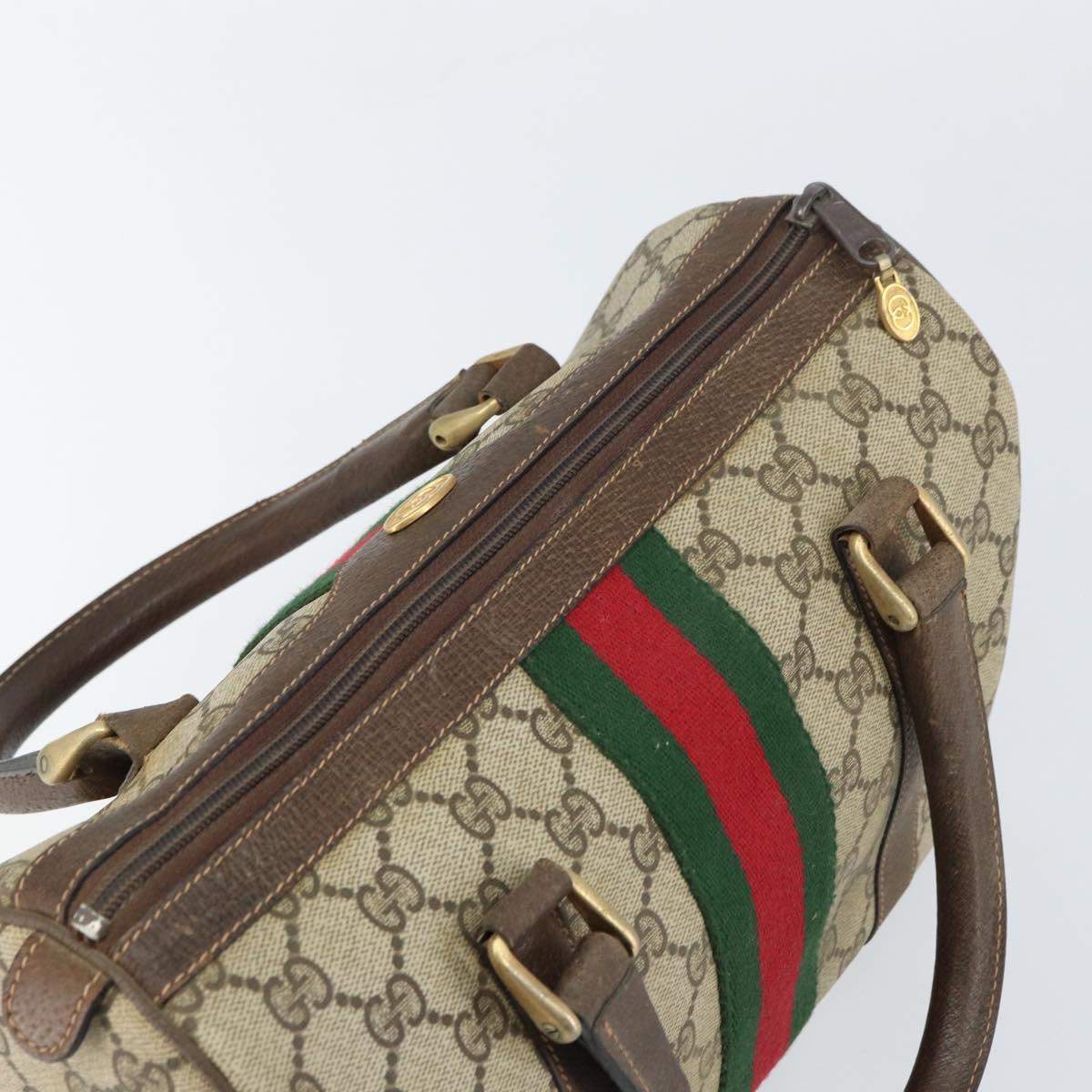 GUCCI GG Supreme Web Sherry Line Boston Bag PVC Beige Gold 010 378 Auth 159328