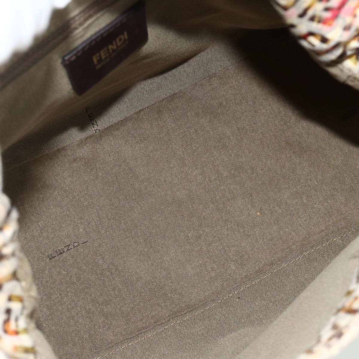 FENDI Zucchino Canvas Mamma Baguette Shoulder Bag Beige Gold Auth 159330SAV