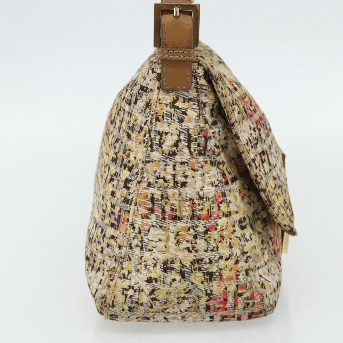 FENDI Zucchino Canvas Mamma Baguette Shoulder Bag Beige Gold Auth 159330SAV