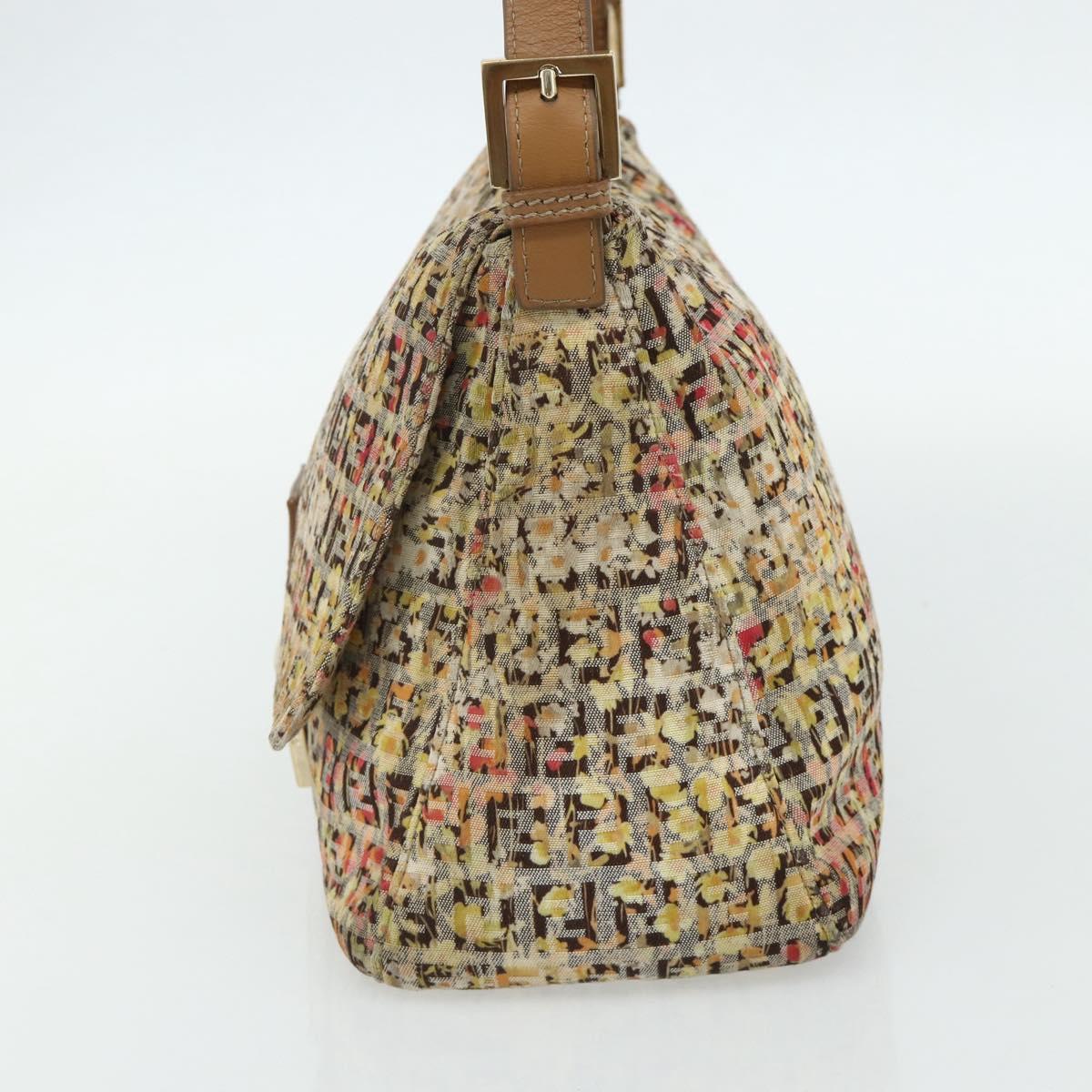 FENDI Zucchino Canvas Mamma Baguette Shoulder Bag Beige Gold Auth 159330SAV
