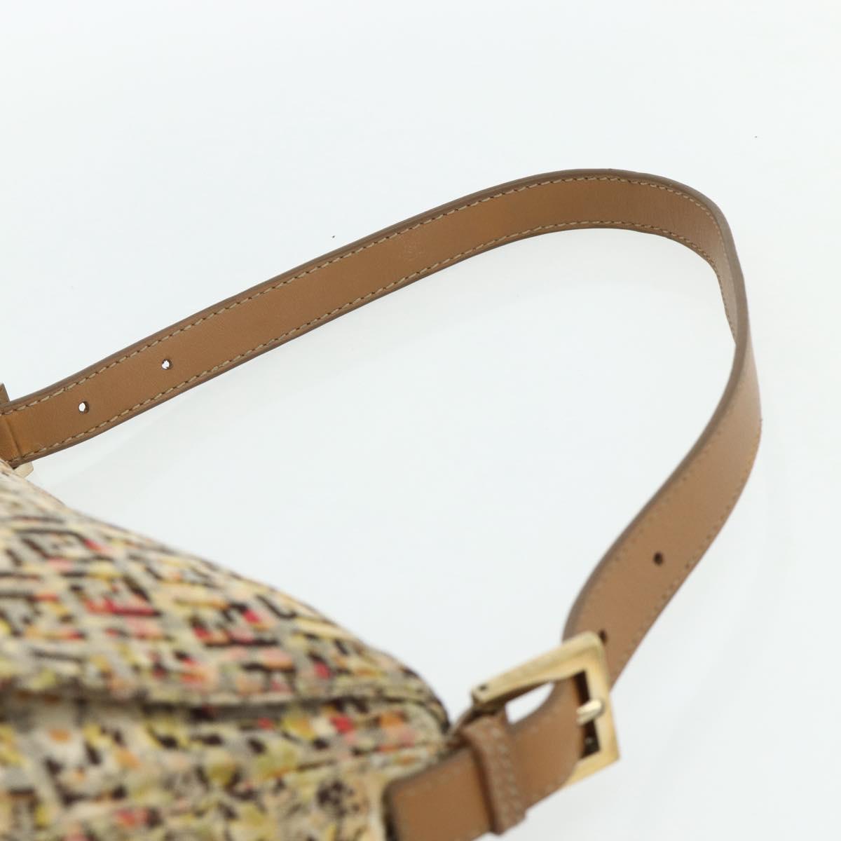 FENDI Zucchino Canvas Mamma Baguette Shoulder Bag Beige Gold Auth 159330SAV
