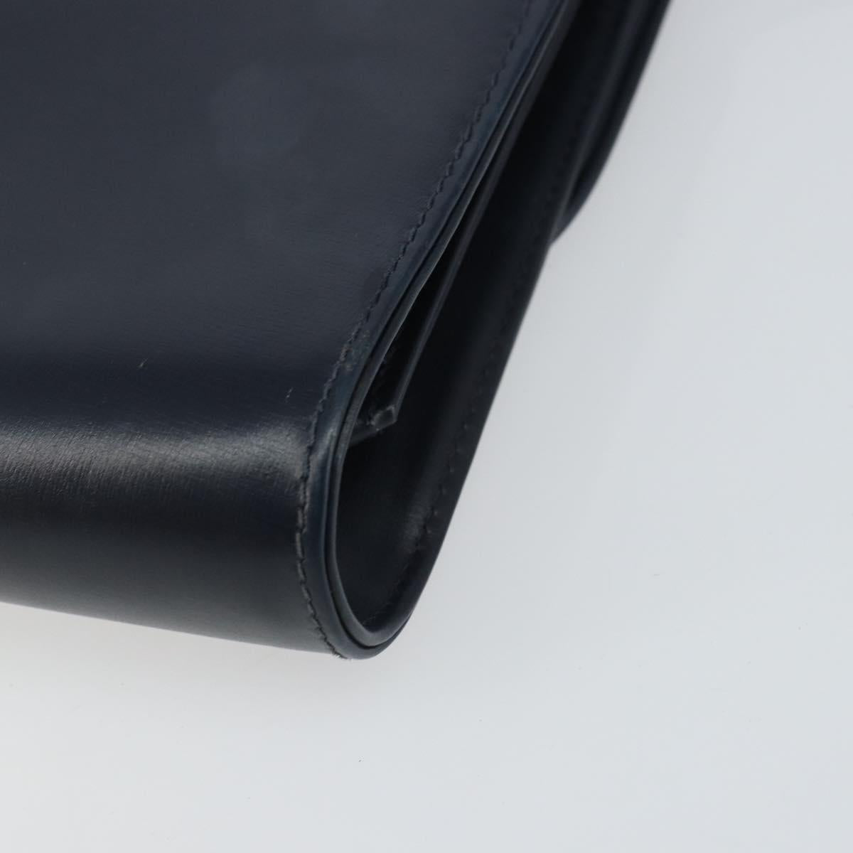 GUCCI Shoulder Bag Leather Navy Gold Auth 159335