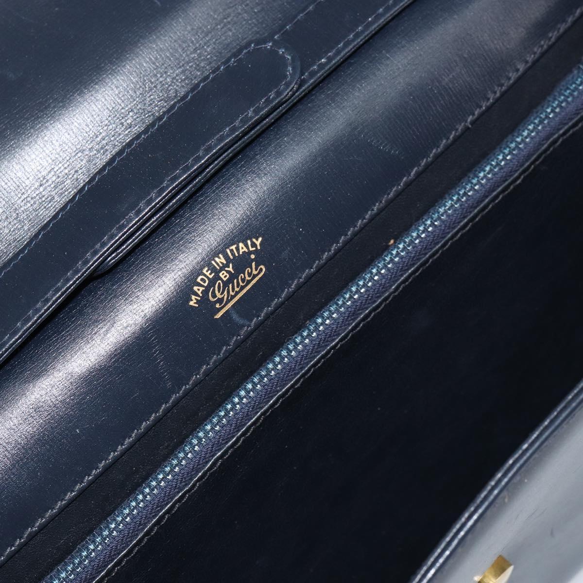 GUCCI Shoulder Bag Leather Navy Gold Auth 159335
