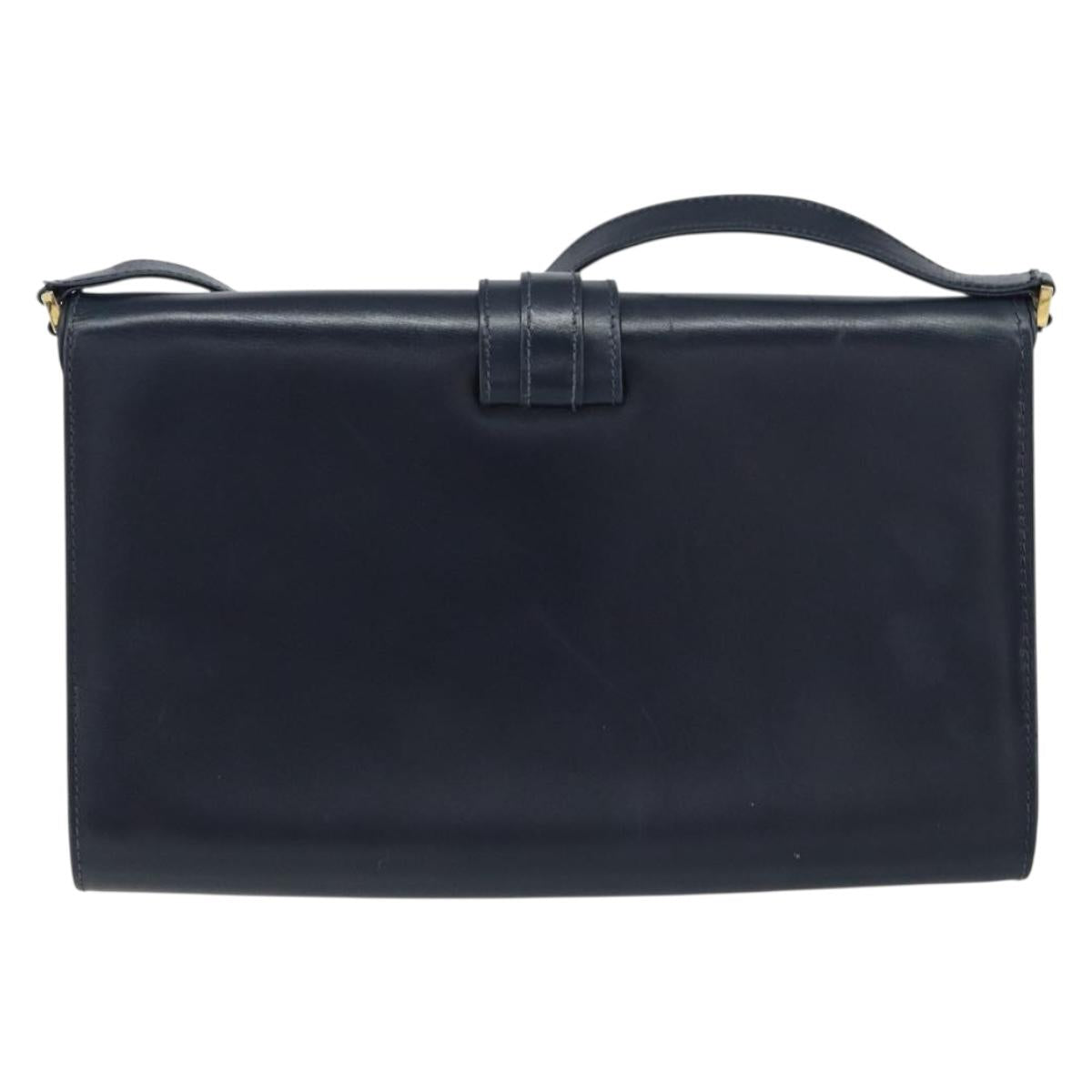 GUCCI Shoulder Bag Leather Navy Gold Auth 159335