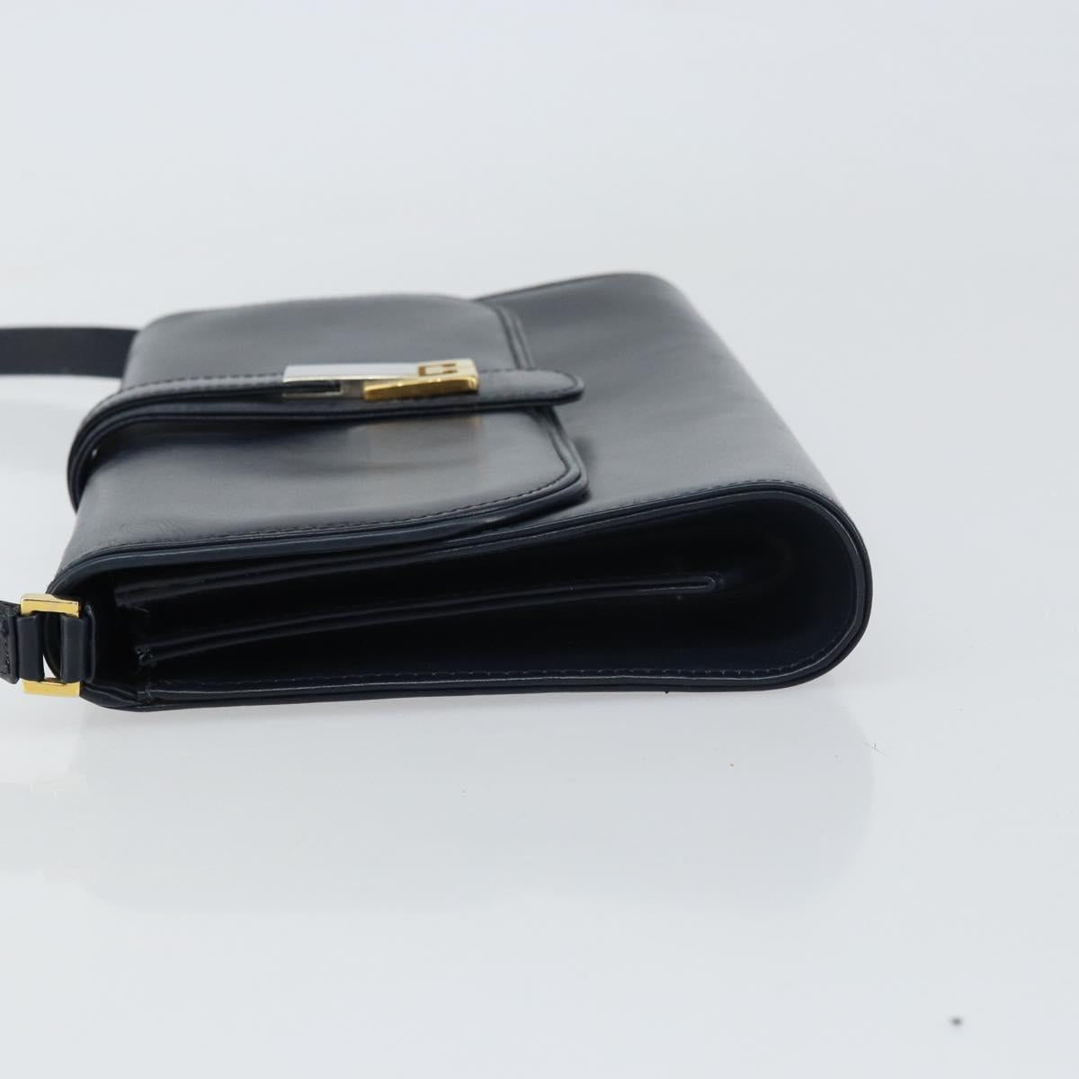 GUCCI Shoulder Bag Leather Navy Gold Auth 159335