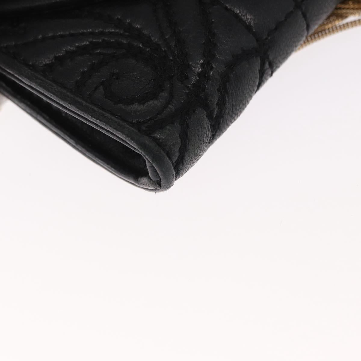 Gianni Versace Chain Wallet Leather Black Gold Auth 159344