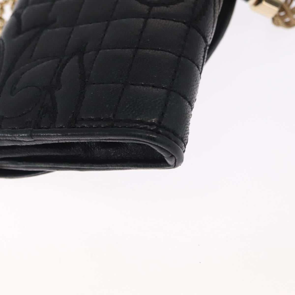 Gianni Versace Chain Wallet Leather Black Gold Auth 159344