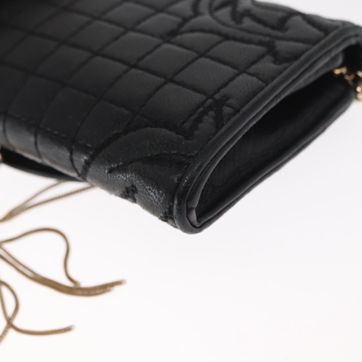 Gianni Versace Chain Wallet Leather Black Gold Auth 159344