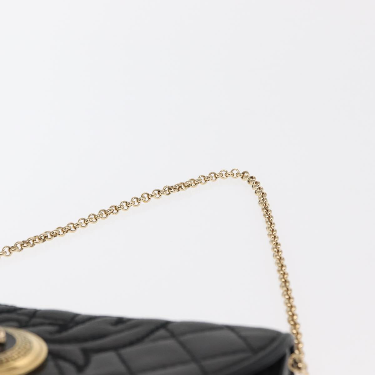 Gianni Versace Chain Wallet Leather Black Gold Auth 159344