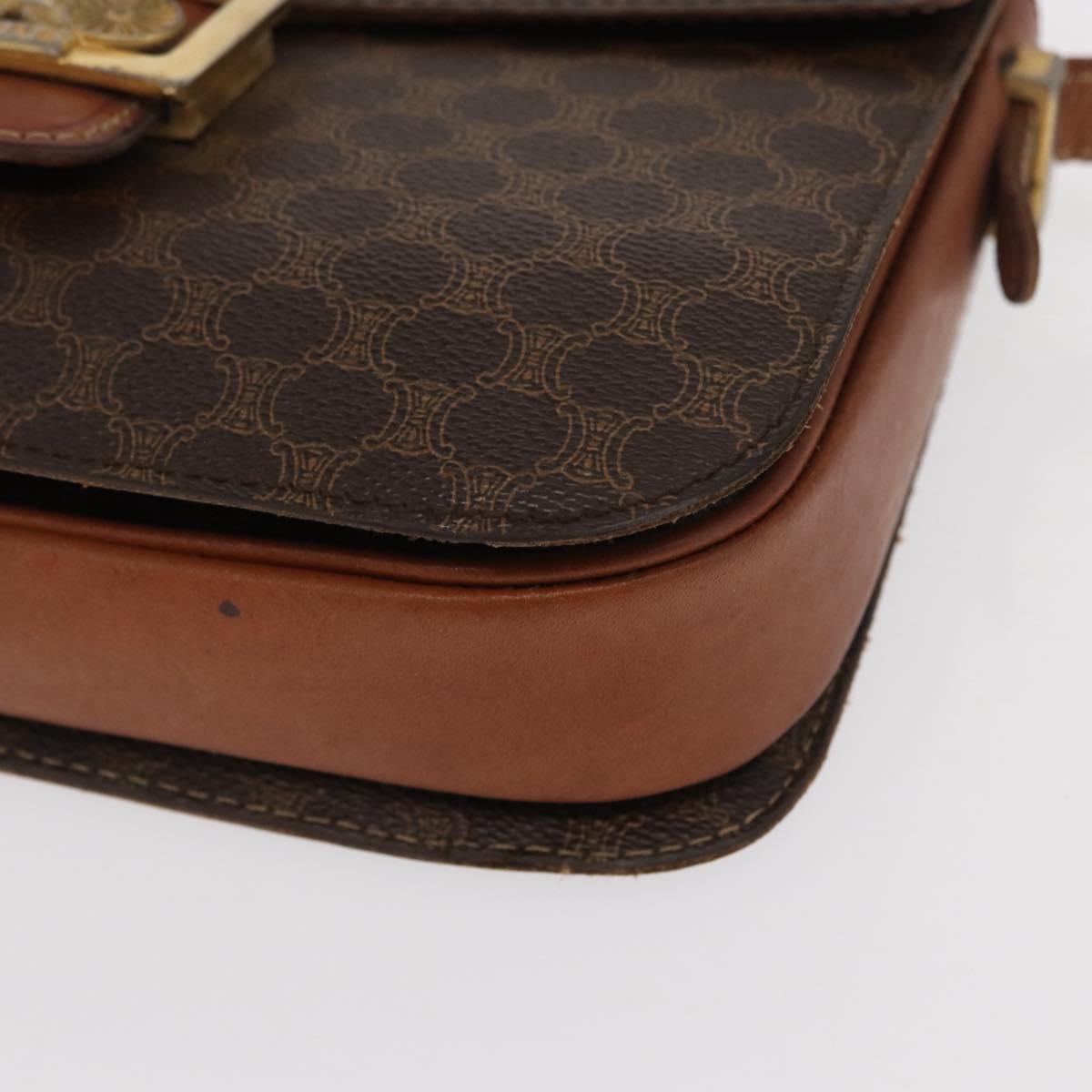 CELINE Macadam Canvas Horse Carriage Bag PVC Leather Brown Gold Auth 159345