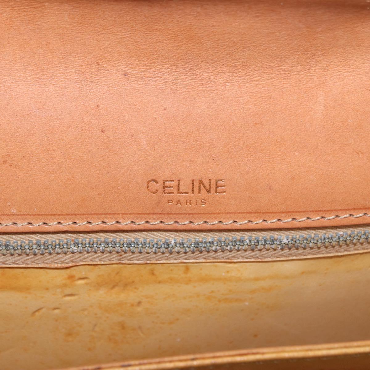CELINE Macadam Canvas Horse Carriage Bag PVC Leather Brown Gold Auth 159345