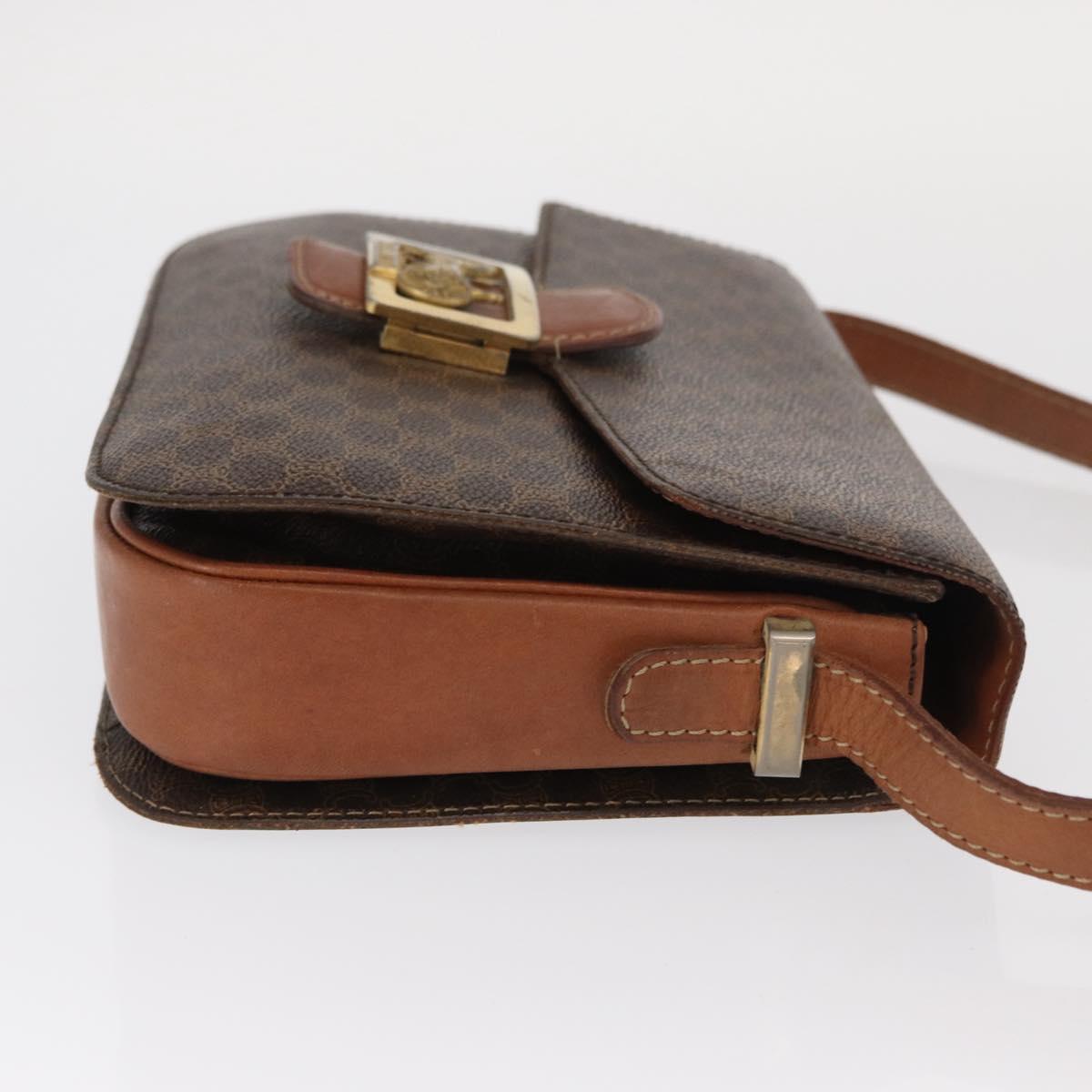CELINE Macadam Canvas Horse Carriage Bag PVC Leather Brown Gold Auth 159345