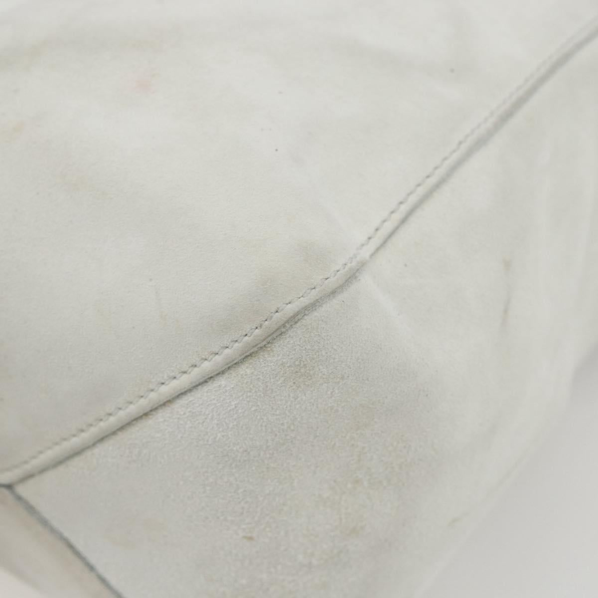 GUCCI Hand Bag Suede White Gold Auth 159346