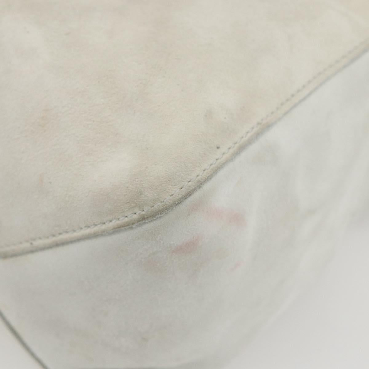GUCCI Hand Bag Suede White Gold Auth 159346
