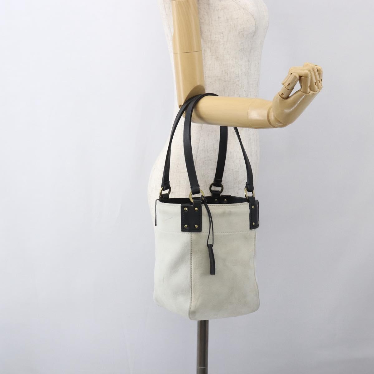 GUCCI Hand Bag Suede White Gold Auth 159346