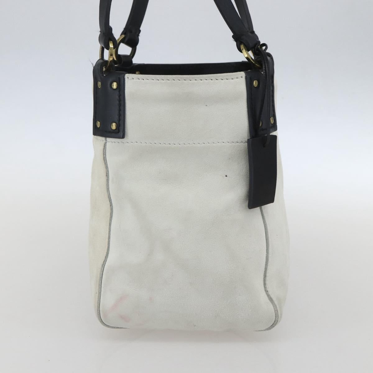 GUCCI Hand Bag Suede White Gold Auth 159346