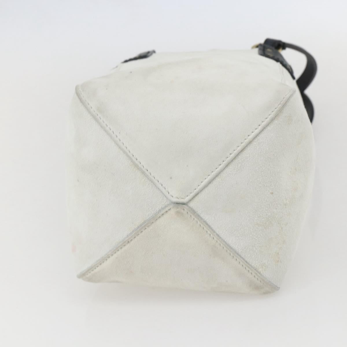 GUCCI Hand Bag Suede White Gold Auth 159346