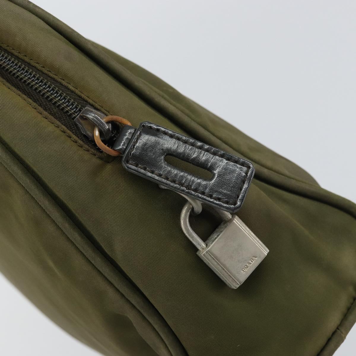 PRADA Hand Bag Nylon Khaki Silver Auth 159348