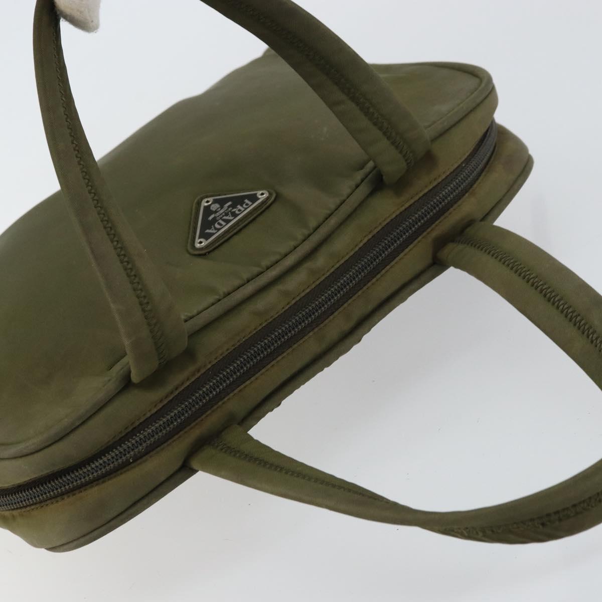 PRADA Hand Bag Nylon Khaki Silver Auth 159348