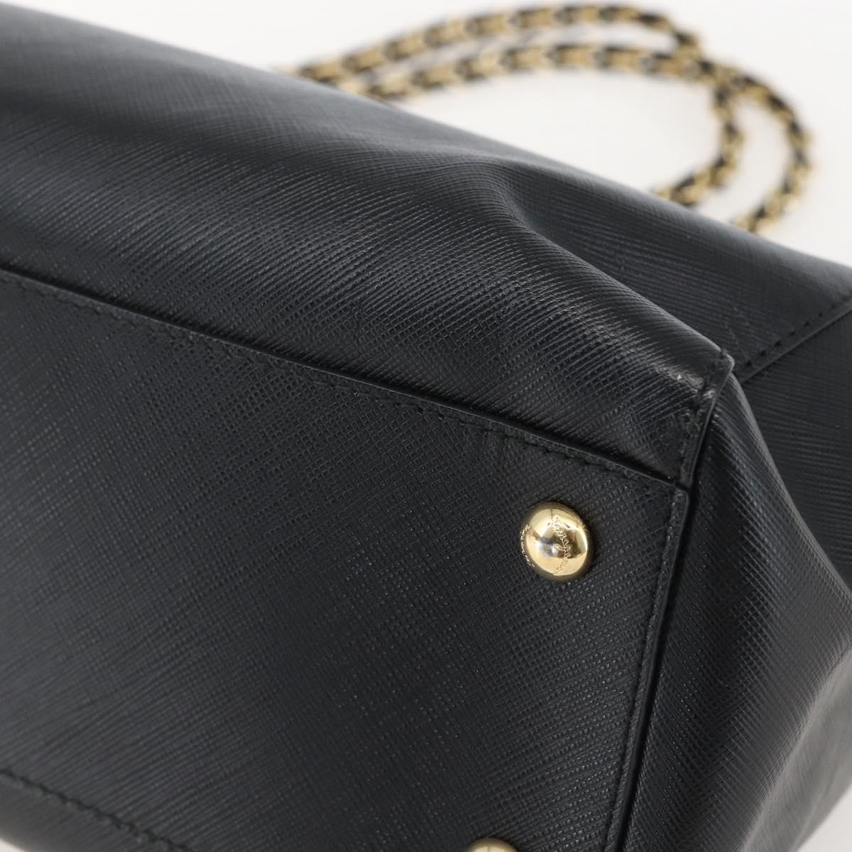 Salvatore Ferragamo Chain Vala Shoulder Bag Leather Black Gold Auth 159349