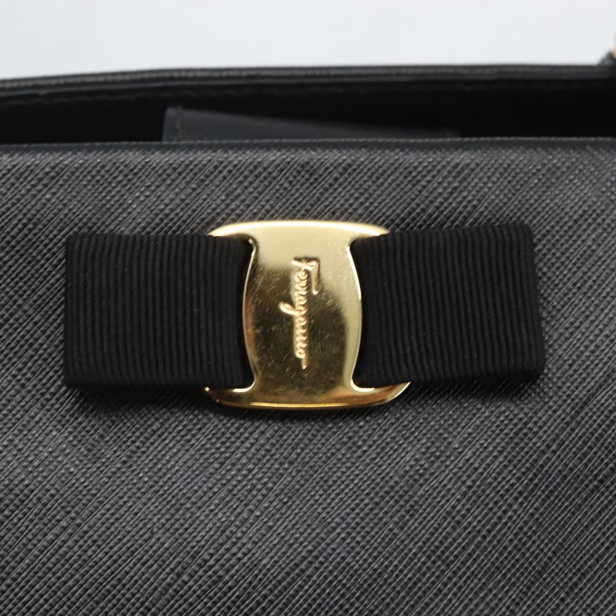Salvatore Ferragamo Chain Vala Shoulder Bag Leather Black Gold Auth 159349