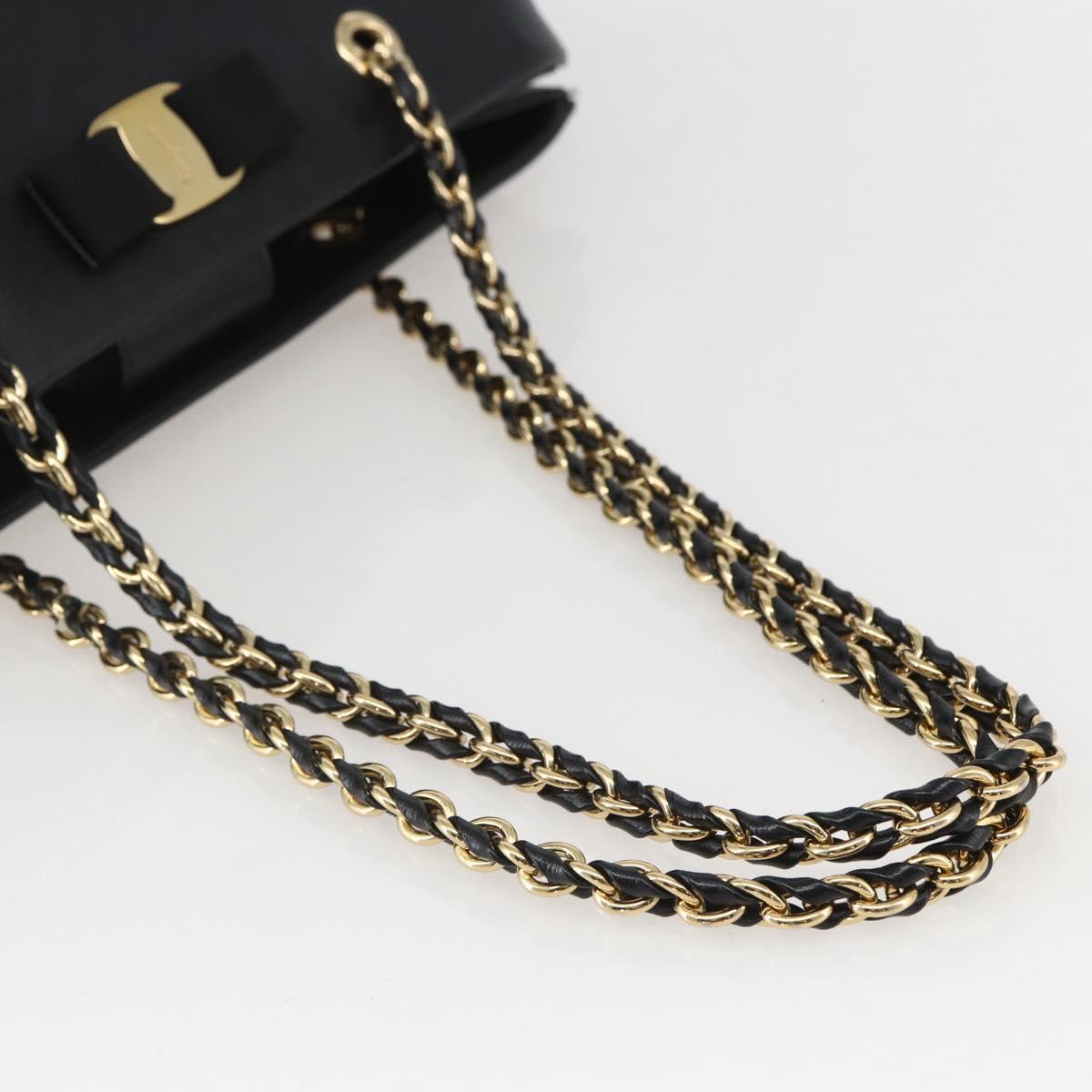 Salvatore Ferragamo Chain Vala Shoulder Bag Leather Black Gold Auth 159349