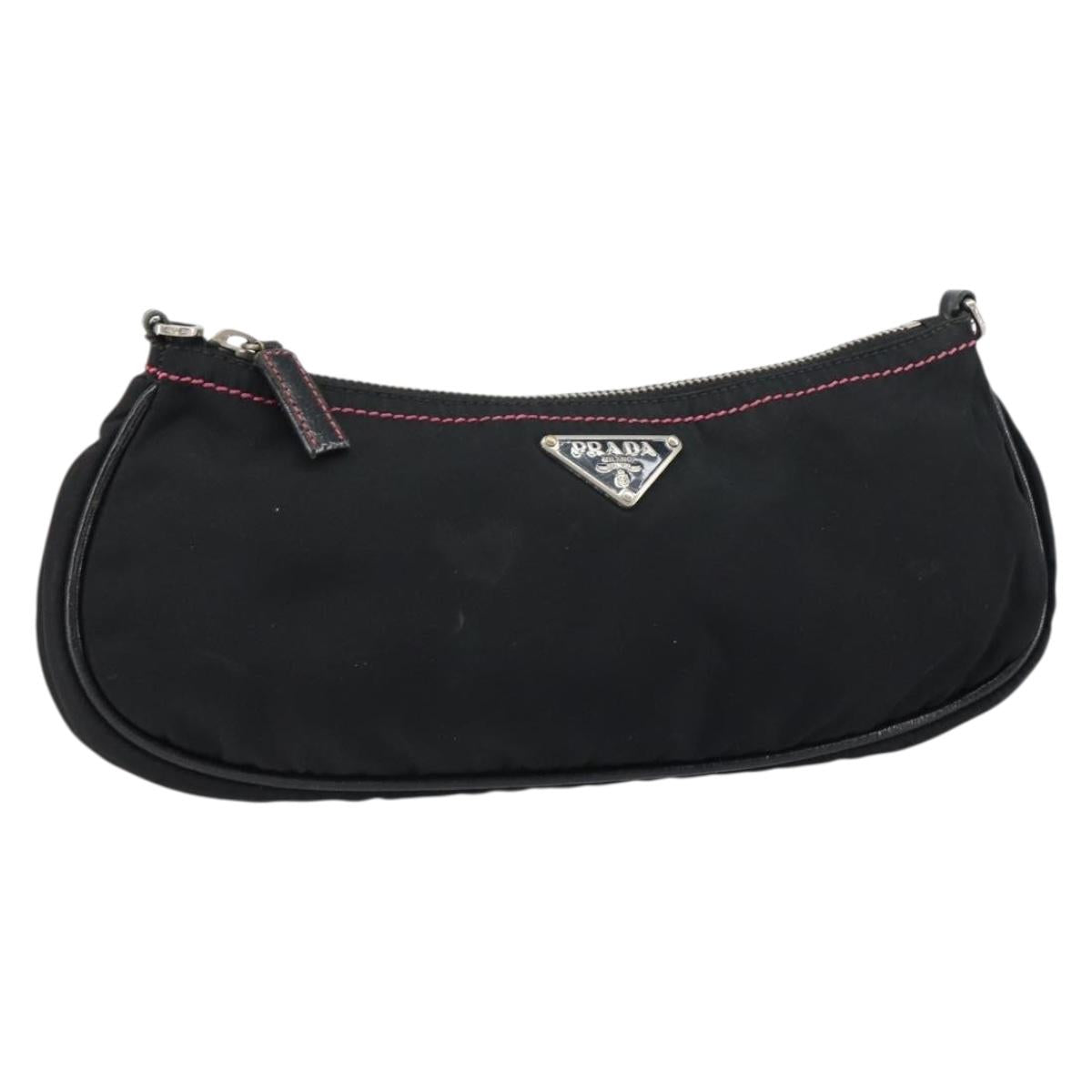 PRADA Accessory Pouch Nylon Black Silver Auth 159350