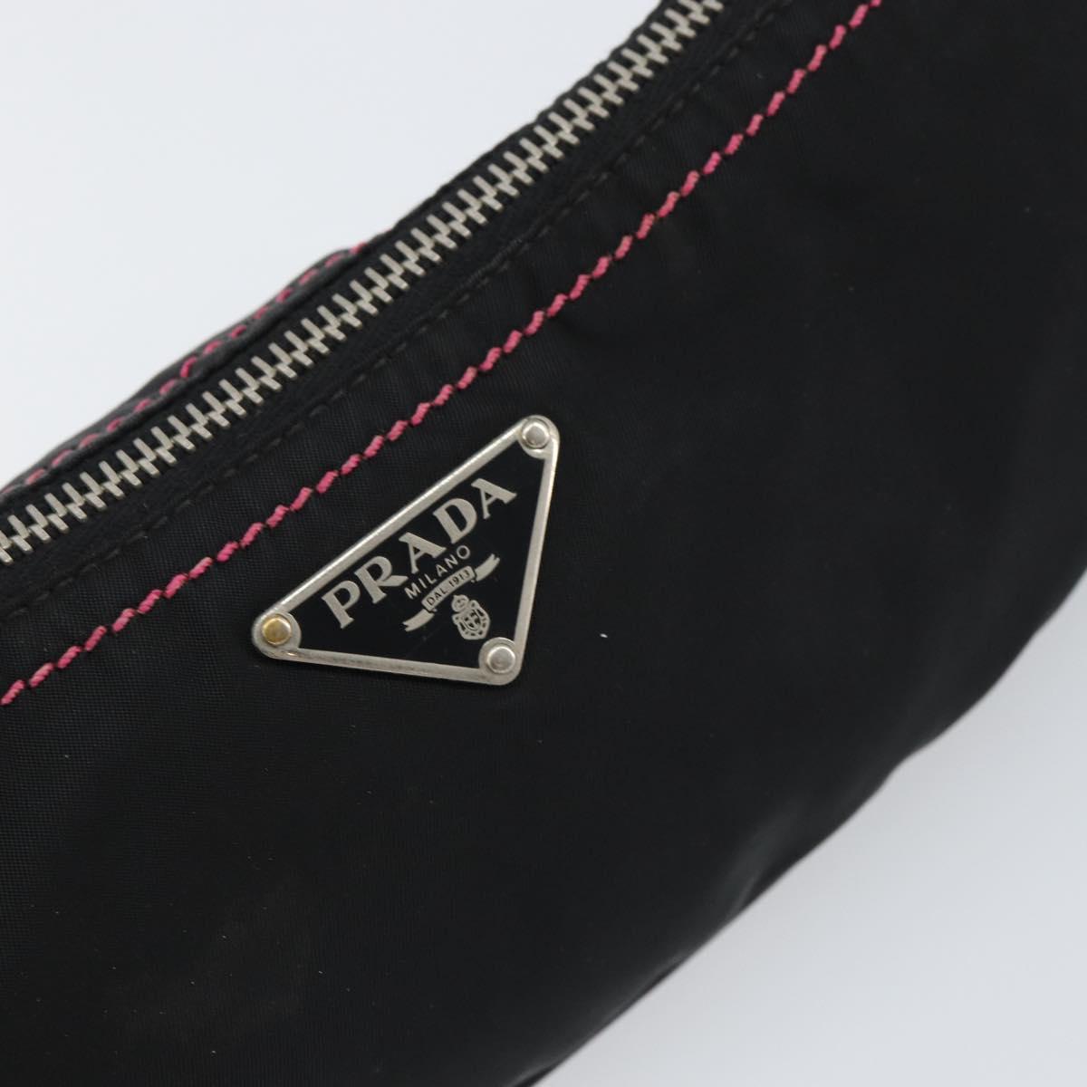 PRADA Accessory Pouch Nylon Black Silver Auth 159350