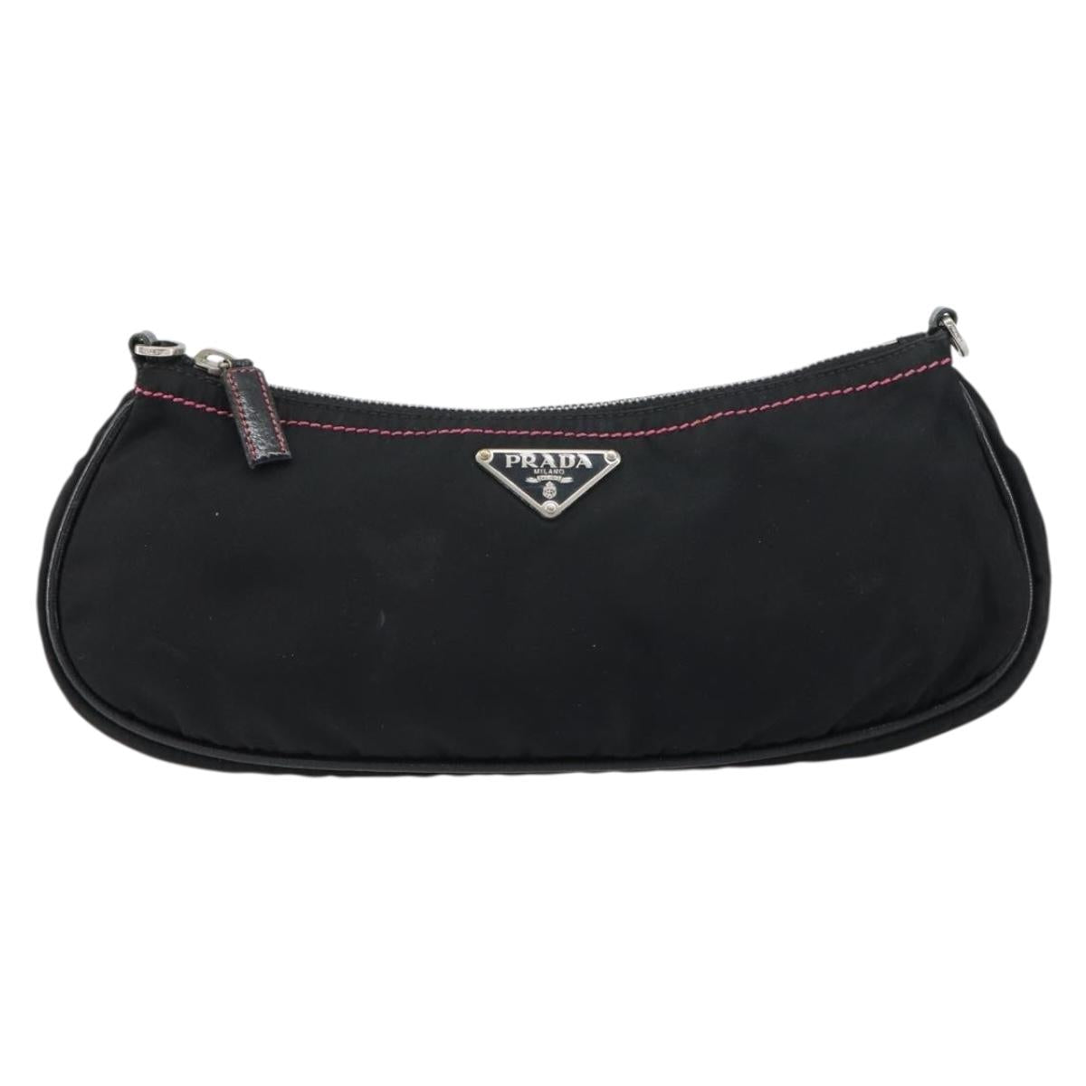 PRADA Accessory Pouch Nylon Black Silver Auth 159350