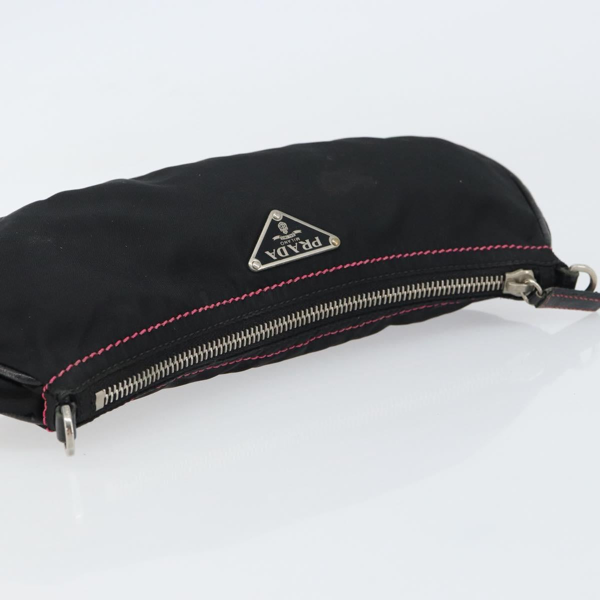 PRADA Accessory Pouch Nylon Black Silver Auth 159350