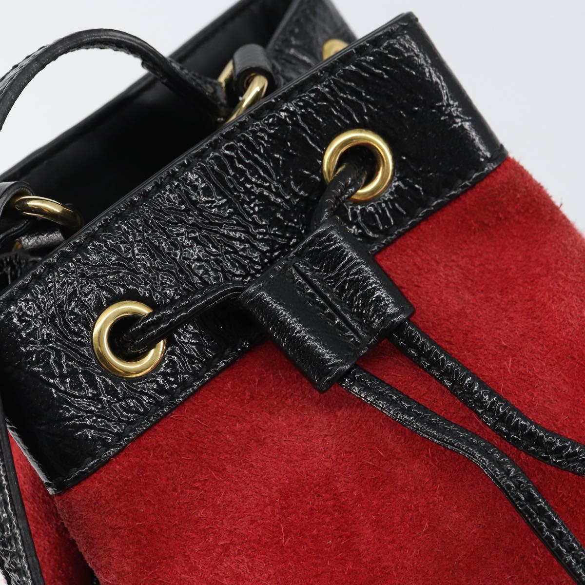 GUCCI Sherry Line Shoulder Bag Suede Red Gold Navy 550620 Auth 159356