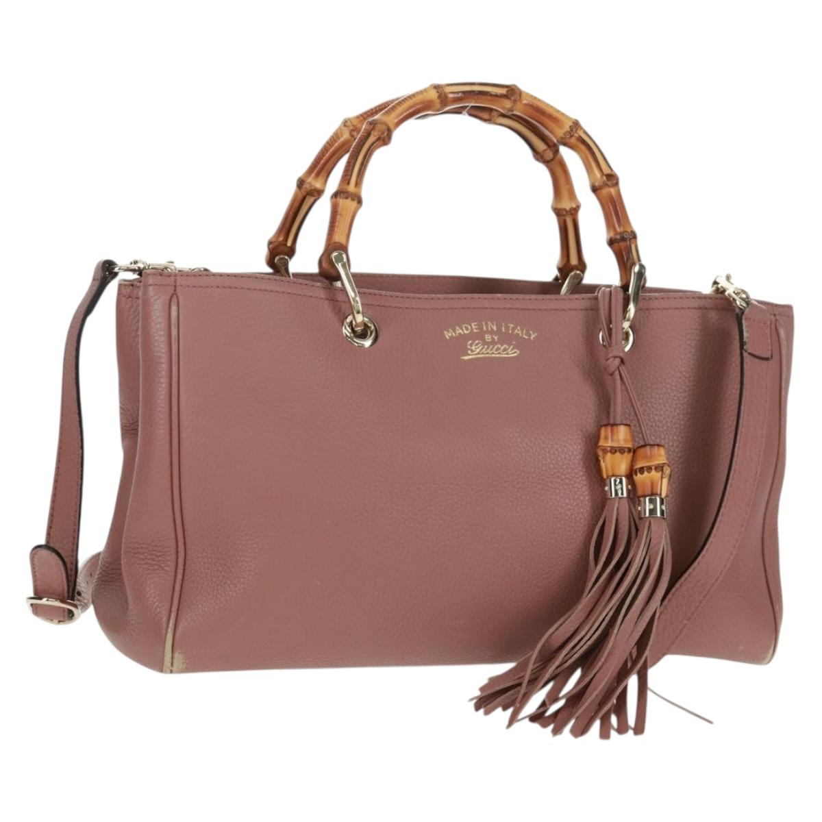 GUCCI Bamboo Hand Bag Leather 2way Pink Gold 323660 Auth 159357