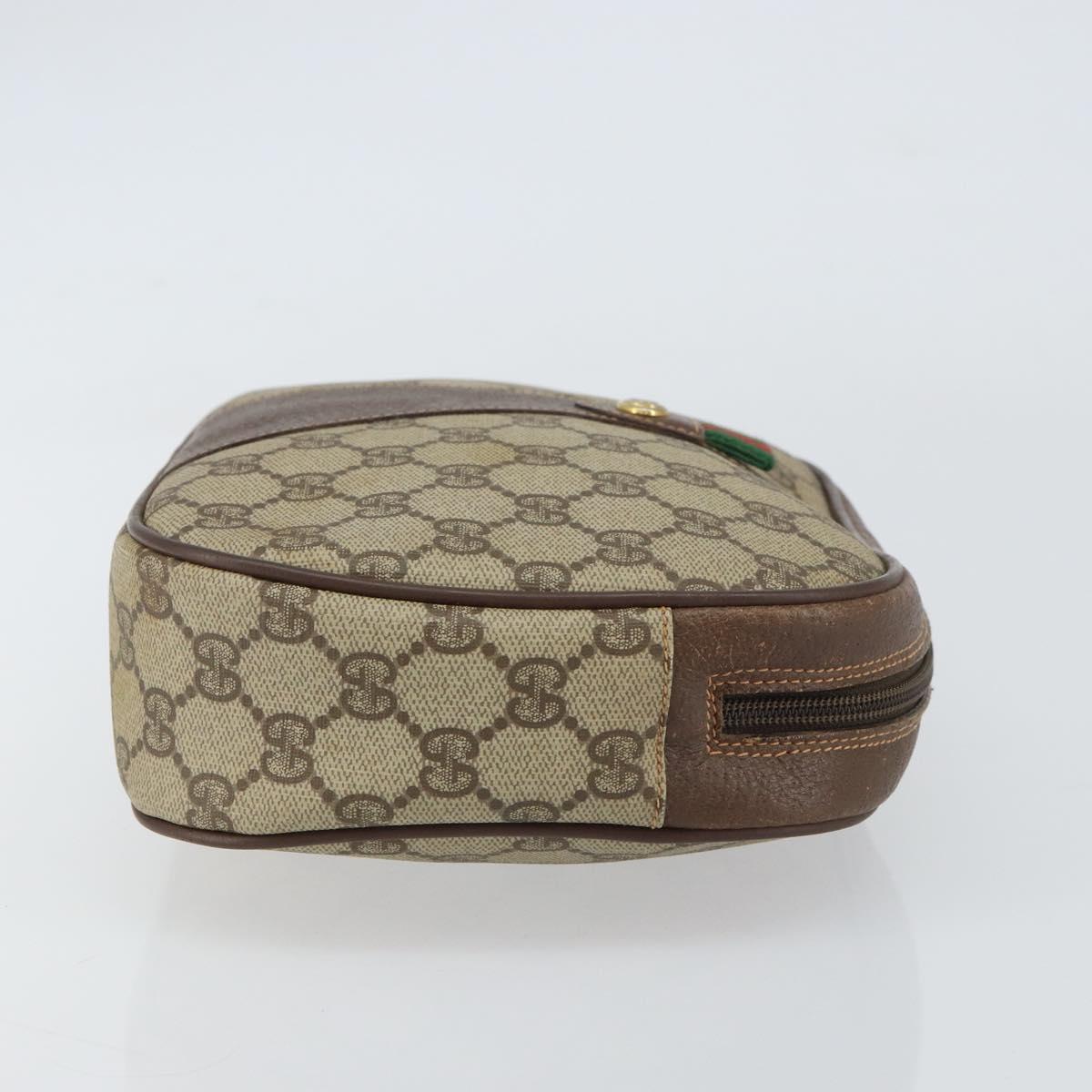 GUCCI GG Supreme Web Sherry Line Clutch Bag Beige Gold 156 01 034 Auth 159359