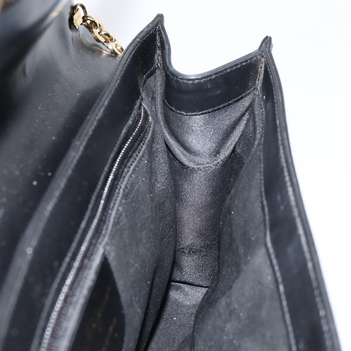 Salvatore Ferragamo Chain Gancini Shoulder Bag Leather Black Gold Auth 159360