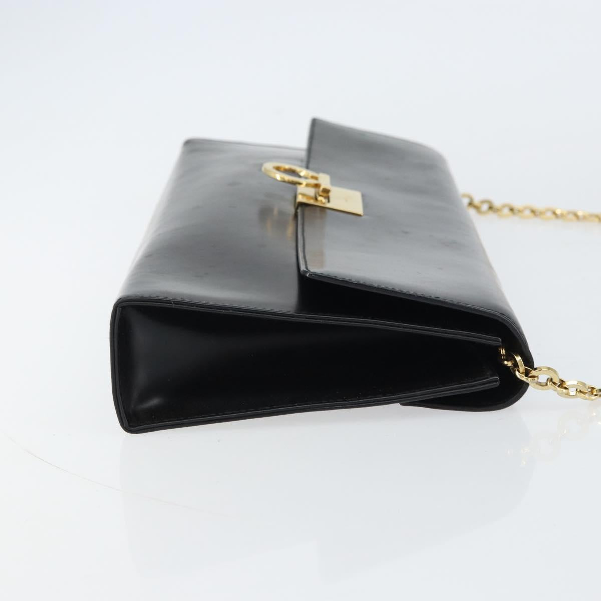 Salvatore Ferragamo Chain Gancini Shoulder Bag Leather Black Gold Auth 159360