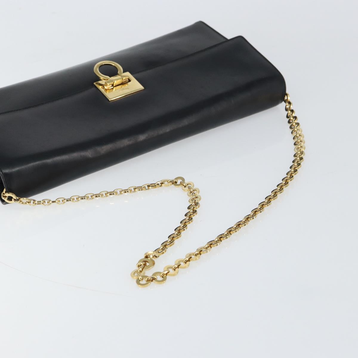 Salvatore Ferragamo Chain Gancini Shoulder Bag Leather Black Gold Auth 159360