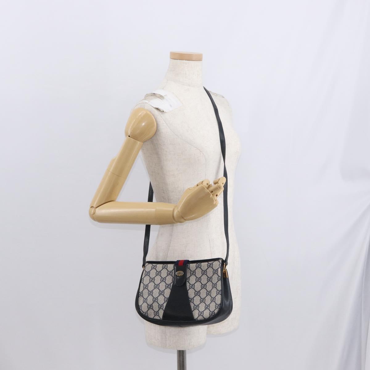 GUCCI GG Supreme Sherry Line Bag PVC Navy Gold Red 10 02 024 Auth 159366