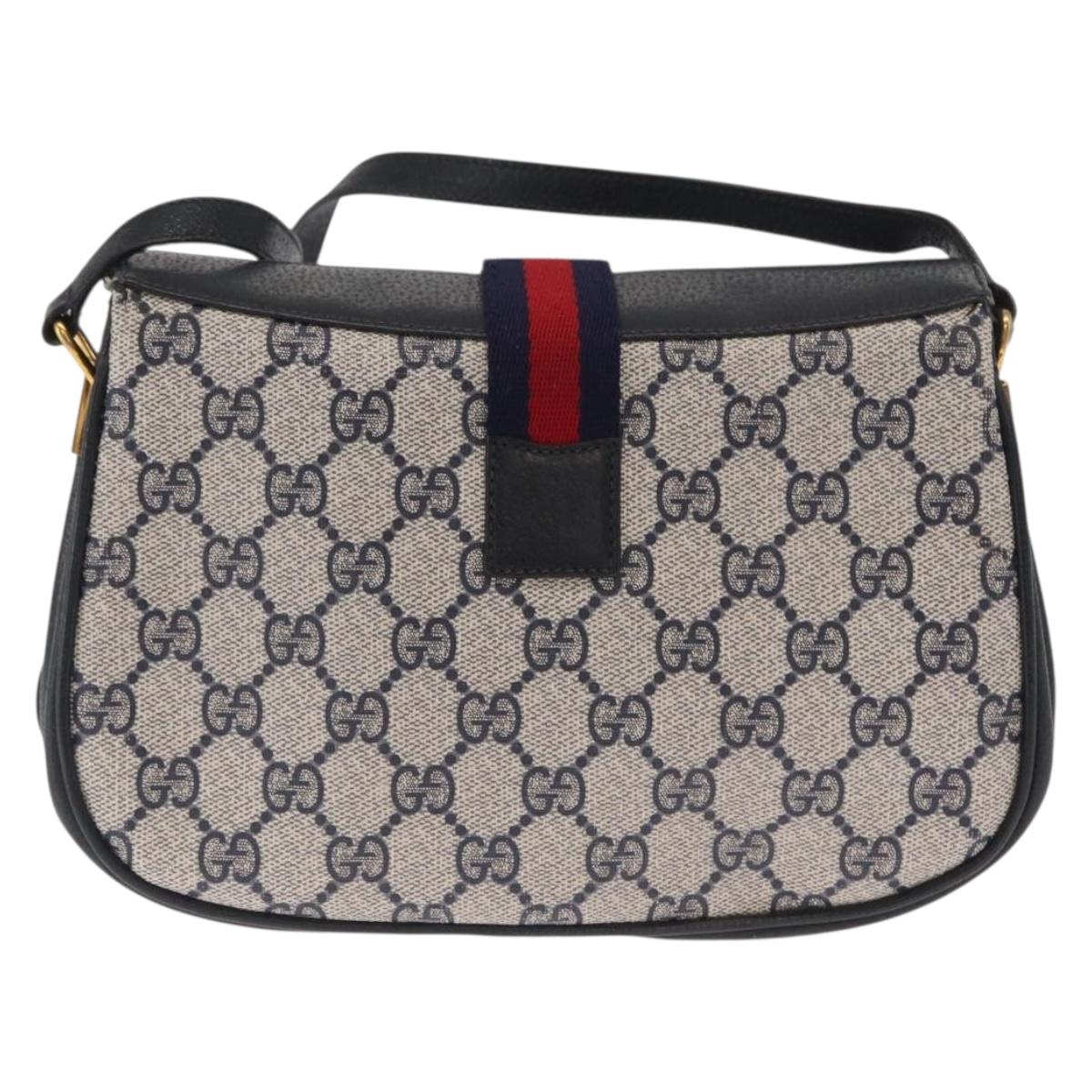 GUCCI GG Supreme Sherry Line Bag PVC Navy Gold Red 10 02 024 Auth 159366