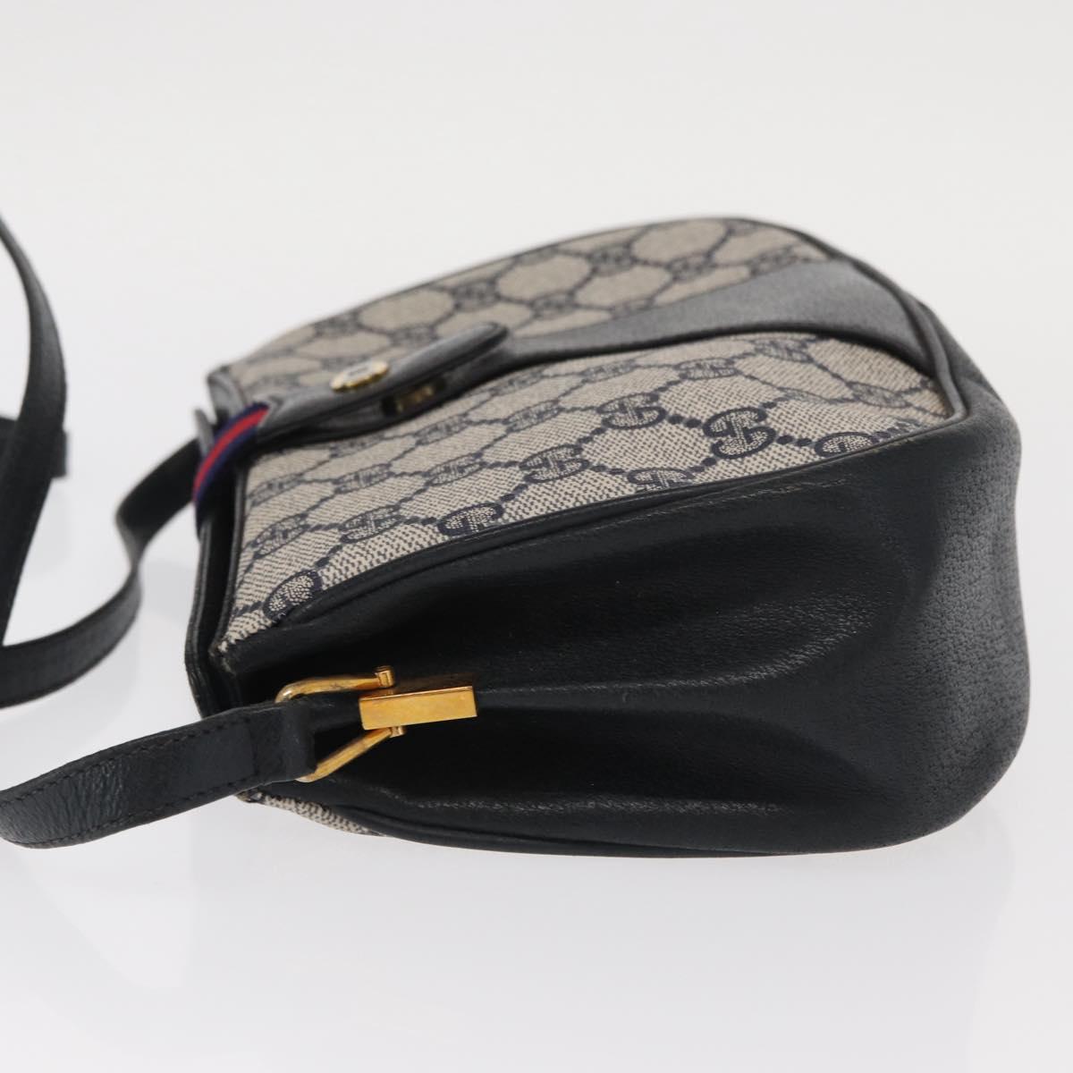 GUCCI GG Supreme Sherry Line Bag PVC Navy Gold Red 10 02 024 Auth 159366