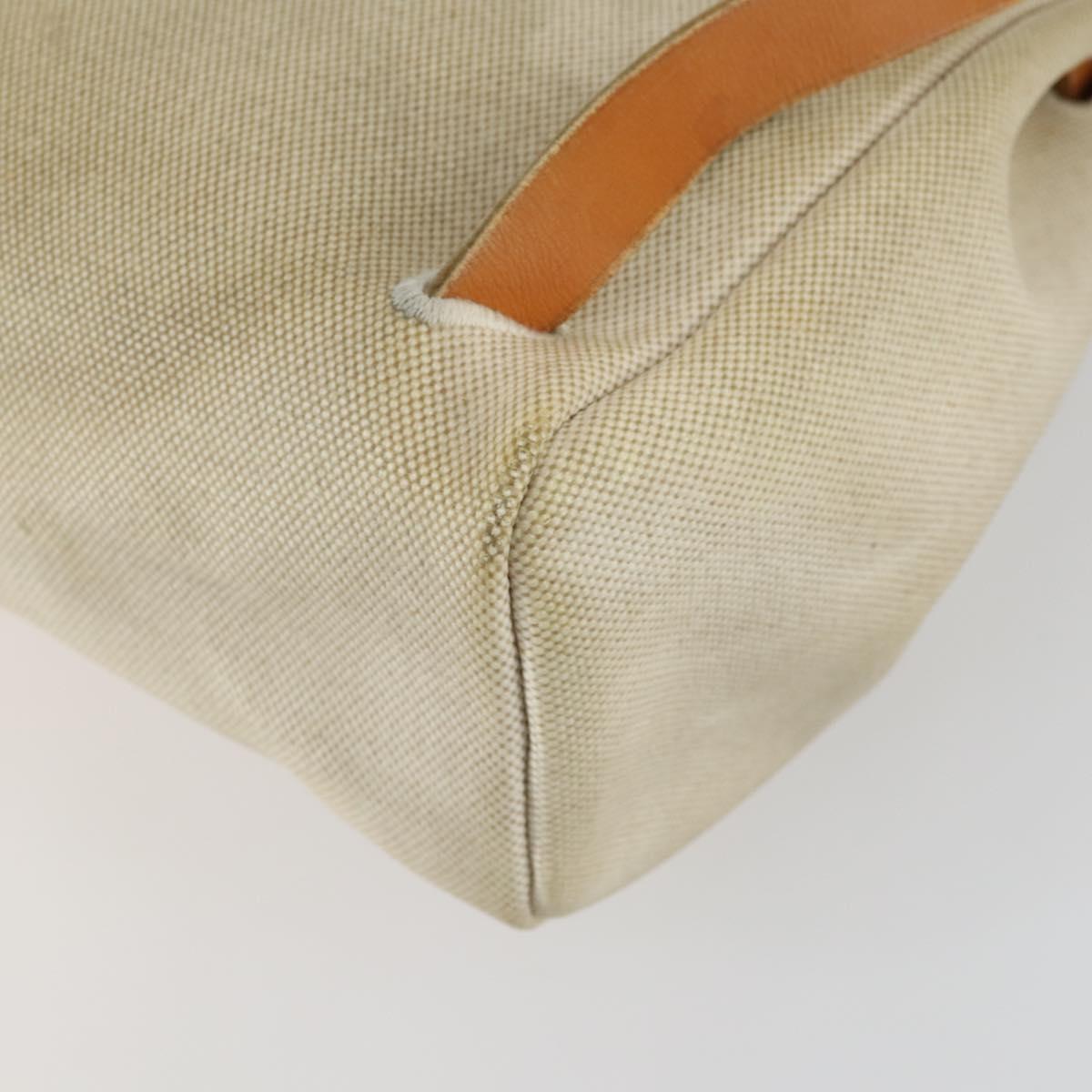 HERMES Herbag Ad PM Backpack Canvas Leather 2way Beige Silver Auth 159367