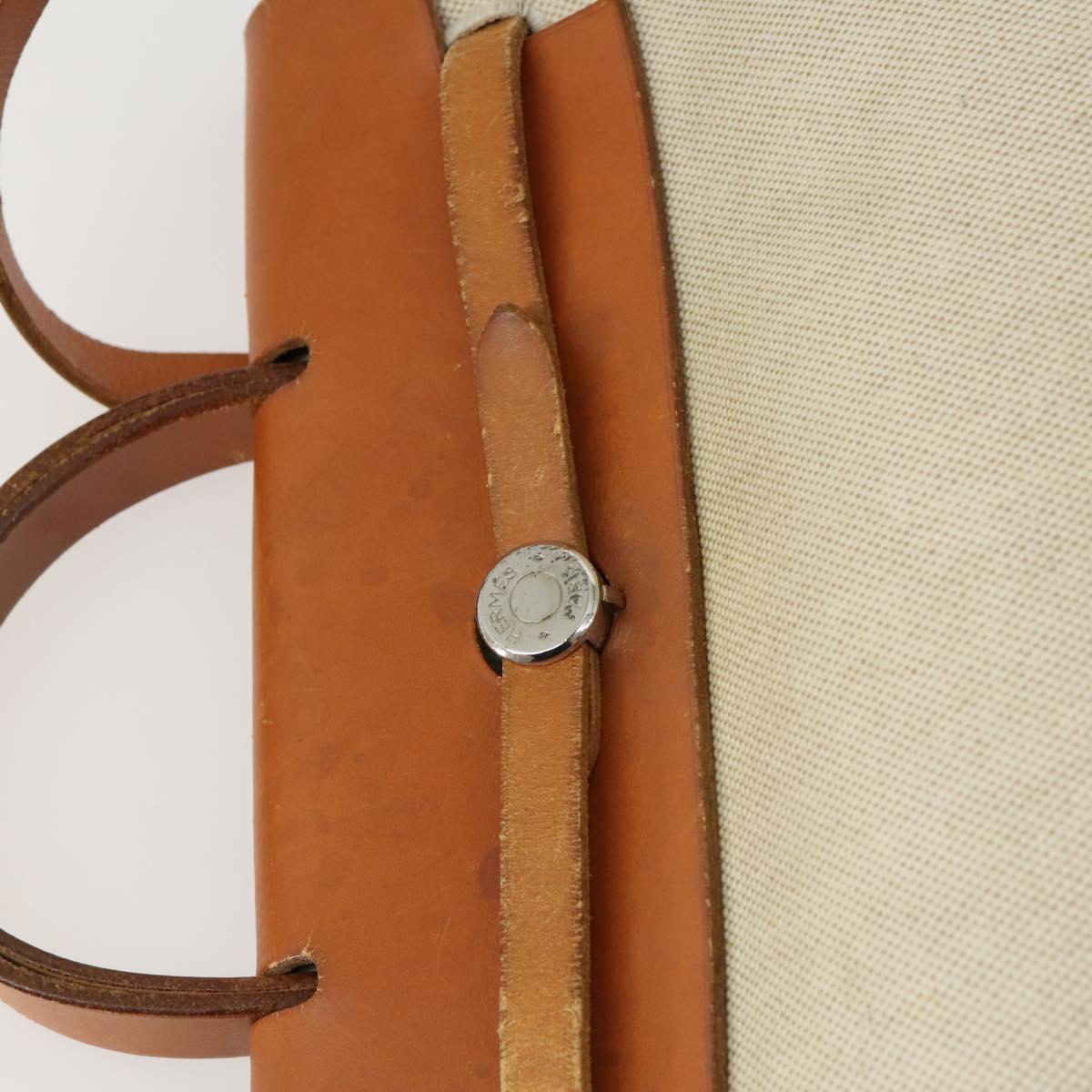 HERMES Herbag Ad PM Backpack Canvas Leather 2way Beige Silver Auth 159367