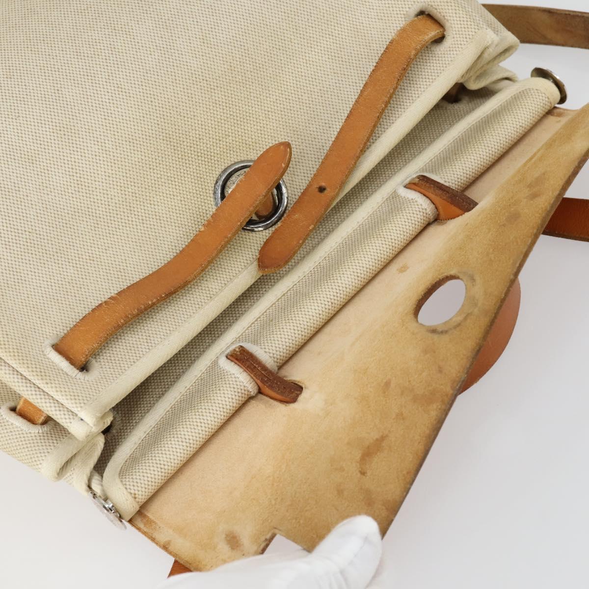 HERMES Herbag Ad PM Backpack Canvas Leather 2way Beige Silver Auth 159367