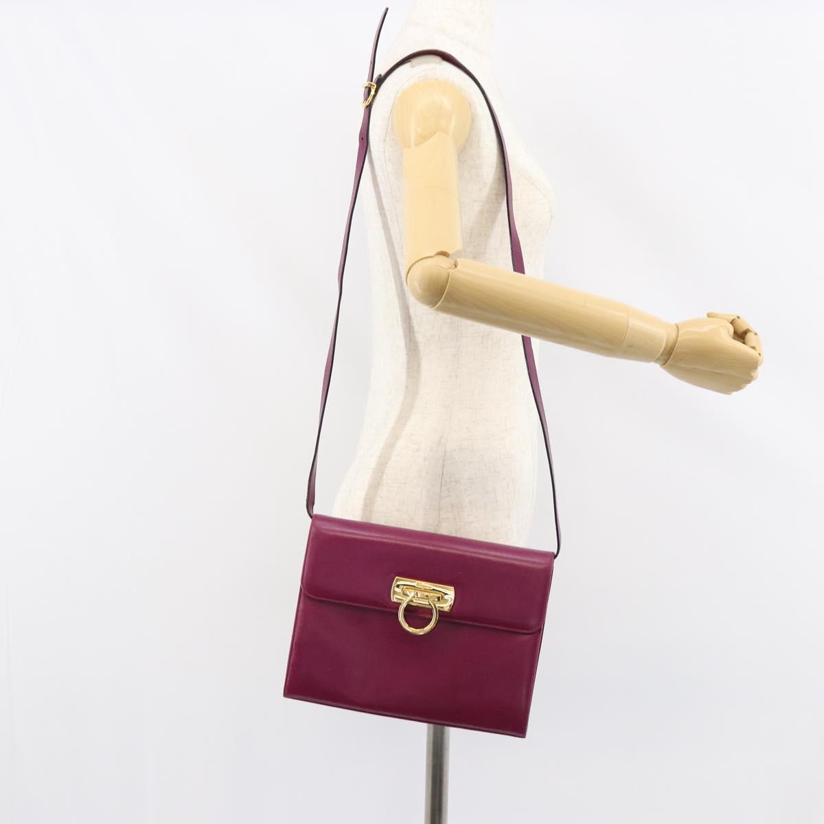 Salvatore Ferragamo Gancini Shoulder Bag Leather Purple Gold Auth 159368