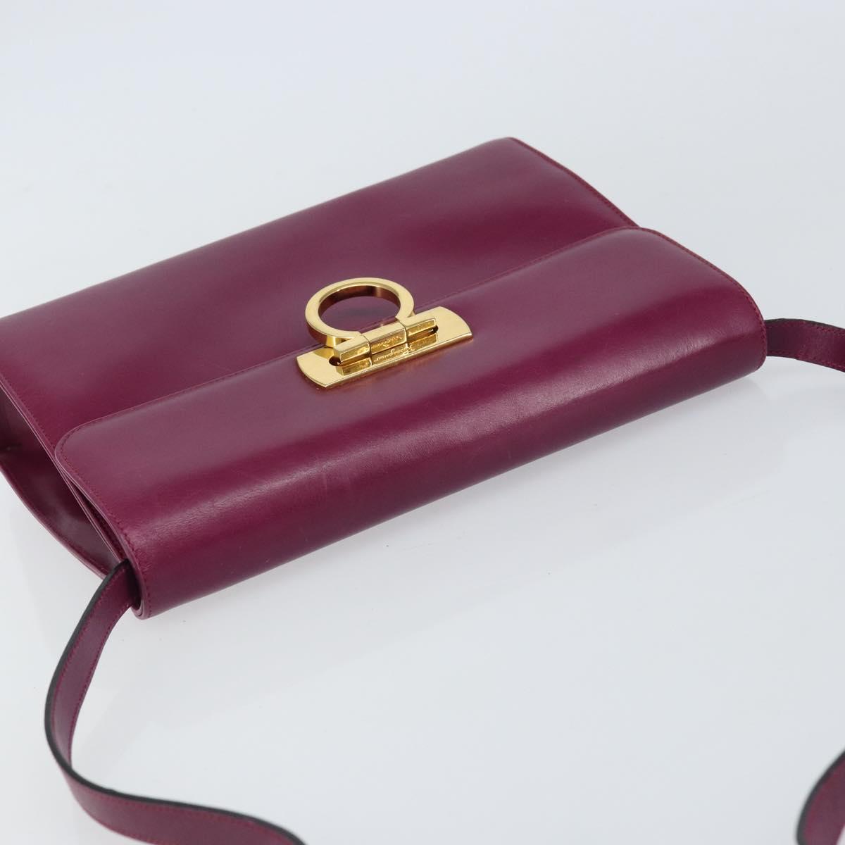 Salvatore Ferragamo Gancini Shoulder Bag Leather Purple Gold Auth 159368