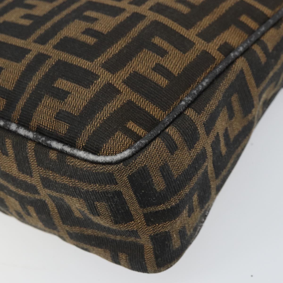 FENDI Zucca Canvas Shoulder Bag Brown Black Auth 159375