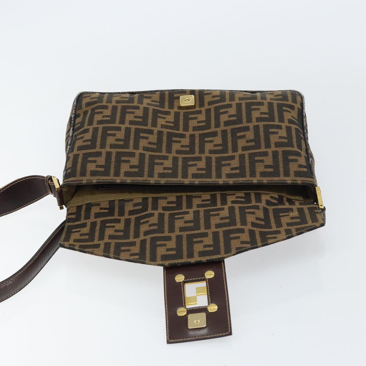 FENDI Zucca Canvas Shoulder Bag Brown Black Auth 159375
