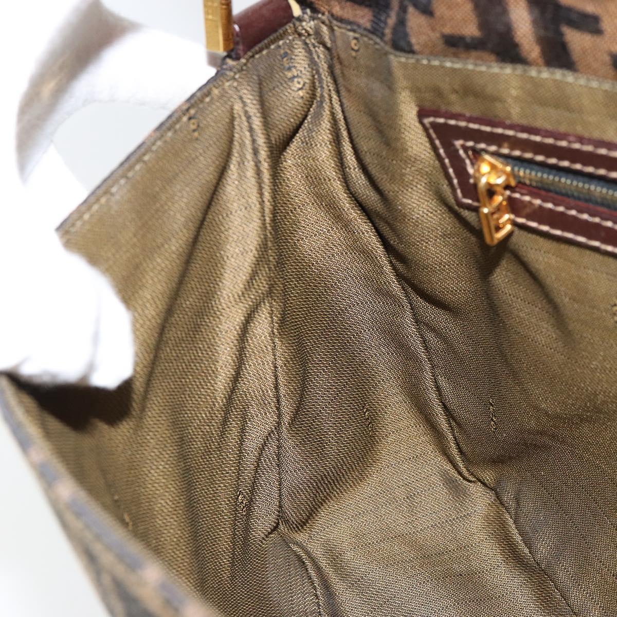 FENDI Zucca Canvas Shoulder Bag Brown Black Auth 159375