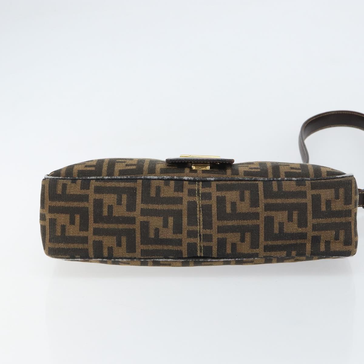 FENDI Zucca Canvas Shoulder Bag Brown Black Auth 159375