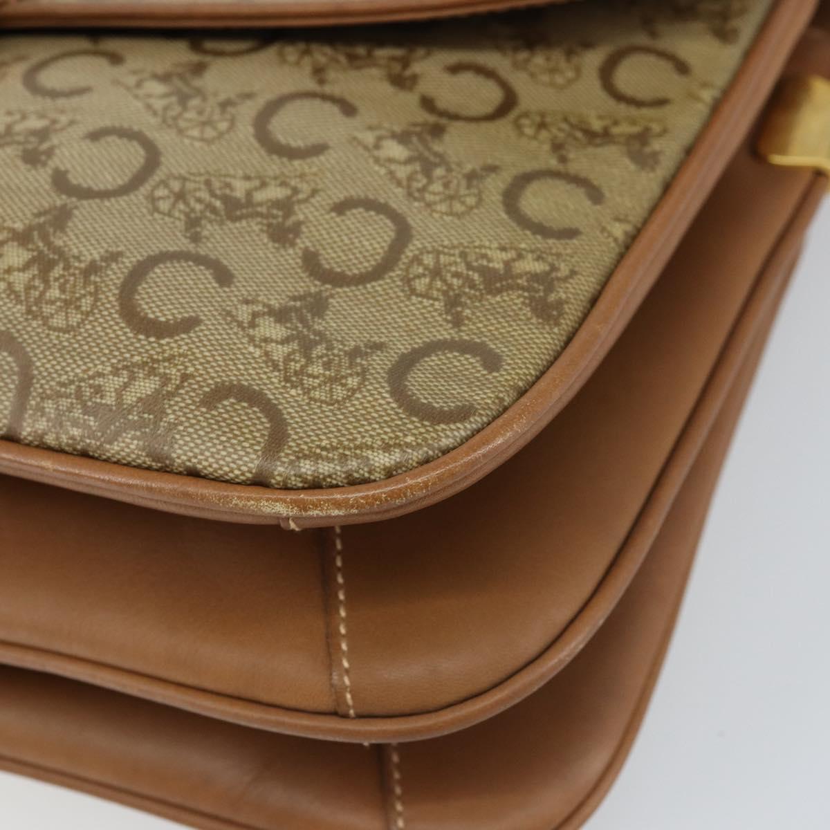 CELINE C Sulky Horse Carriage Shoulder Bag PVC Beige Gold Auth 159376
